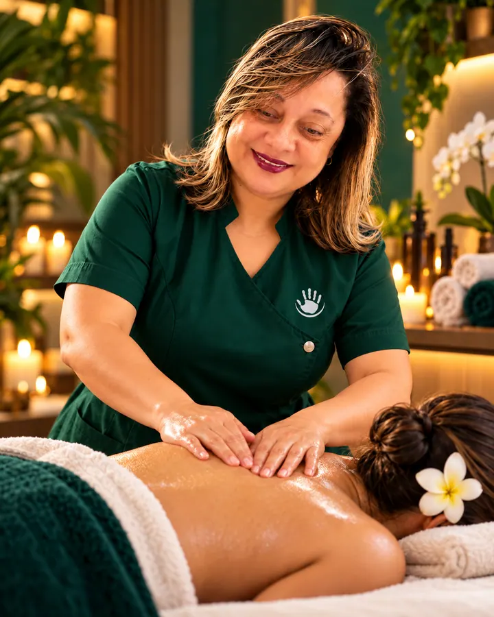 Cleo realizando massagem relaxante