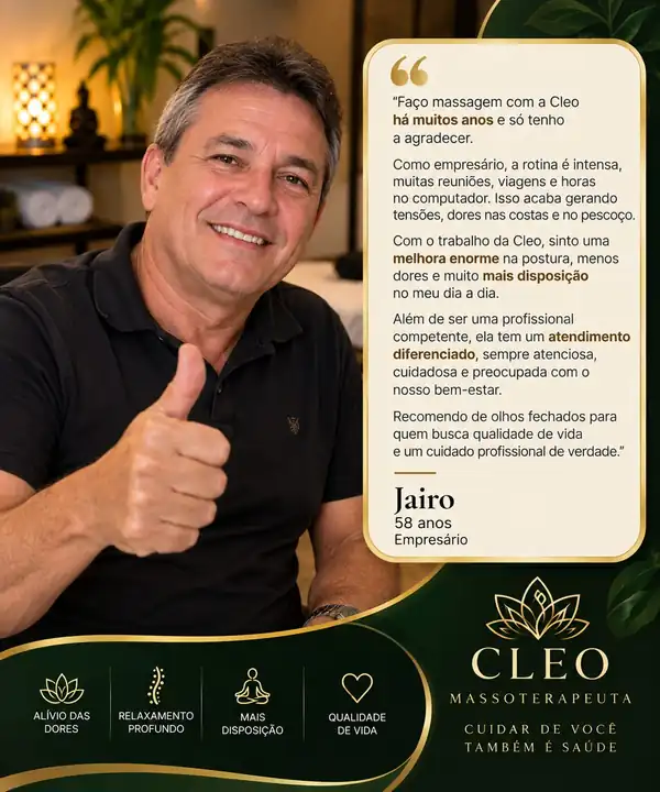 Depoimento de Jairo, cliente da Massoterapeuta Cleo