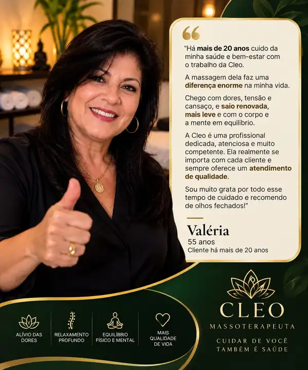 Depoimento de Valéria, cliente da Massoterapeuta Cleo